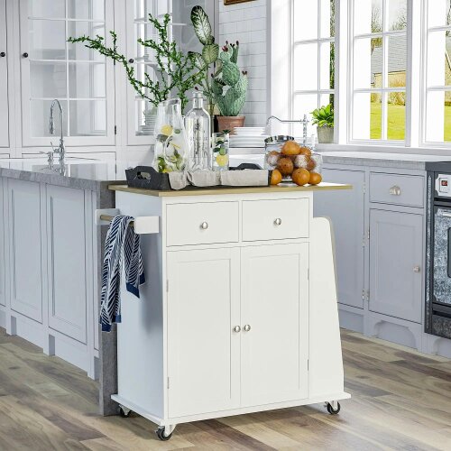 Wyld Haus Rubberwood Top Kitchen Island On Wheels With Cabinets Drawers Spice Rack And Shelves