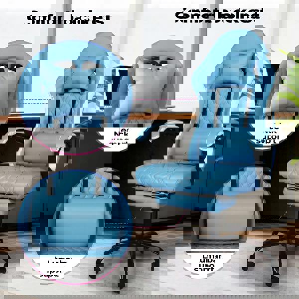 Levede Office Desk Chair PU Gaming Recliner Adjustable Height Swivel Blue