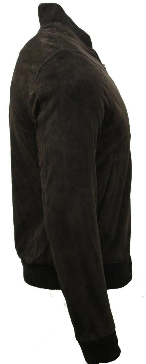 Infinity Leather Mens Varsity Soft Suede Leather Bomber Jacket