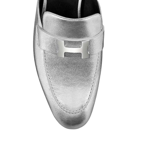 Hermès Trocadero Metallic Leather Mules – Silver