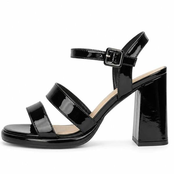 Anne Michelle Ladies Anne Michelle Chunky Heeled Double Strap Mule With Buckle Ankle Strap F12048