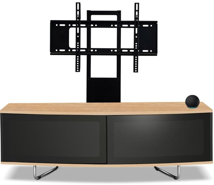 Centurion Supports Caru Black Oak Beam-Thru Remote Friendly Super-Contemporary D Shape Design 32"-65" LED/OLED/LCD TV Cabinet with Mounting Arm
