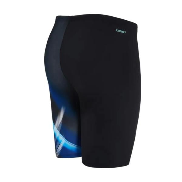 Black and navy Zoggs Vector Mid Jammer with flame compression shorts
