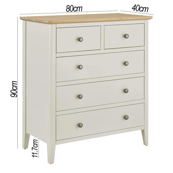 Statement Furniture Pembroke Wooden 2 over 3 Chest of Drawers with Oak Top, Assembled Bedroom Storage