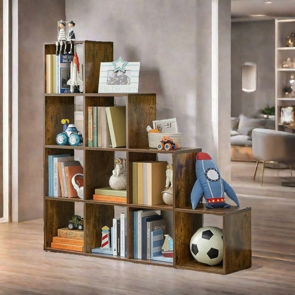 Rafaelo Mobilia Industrial Stepped Cube Storage Unit Rustic Brown