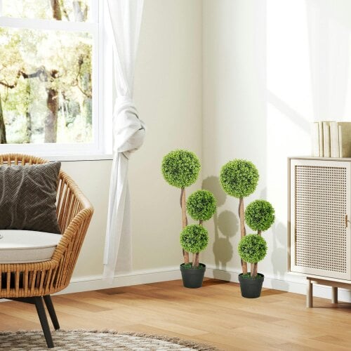 Wyld Haus Fidole Set Of 2 Artificial Boxwood Ball Topiary Trees In Pots For Indoor And Outdoor Use