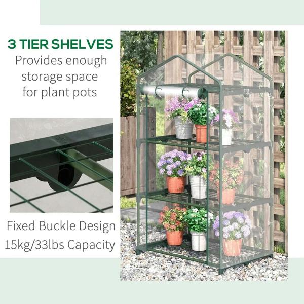 3-tier greenhouse shelf unit with fixed buckle design for storing plant pots
