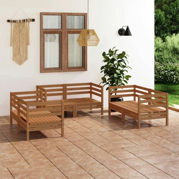 Berkfield 6 Piece Garden Lounge Set Honey Brown Solid Pinewood