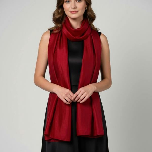 Deep Red Silk Scarf – Hand-Dyed Mulberry Silk, Evening & Occasion Wrap