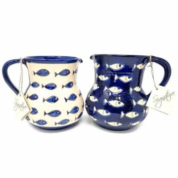 Verano Spanish Ceramics Signature - Blue & White Fish - Large Jug
