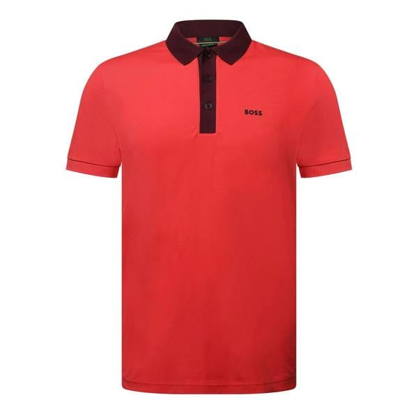 Boss Mens Paule Ribbed Polo Shirt - Red - 