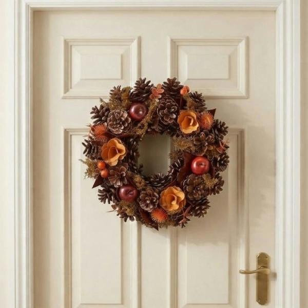 Garden Greatness Autumn Natural Flowers Apples and Cones Wreath