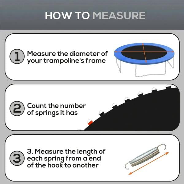 Trampoline mat measuring guide showing spring length with hook and spring