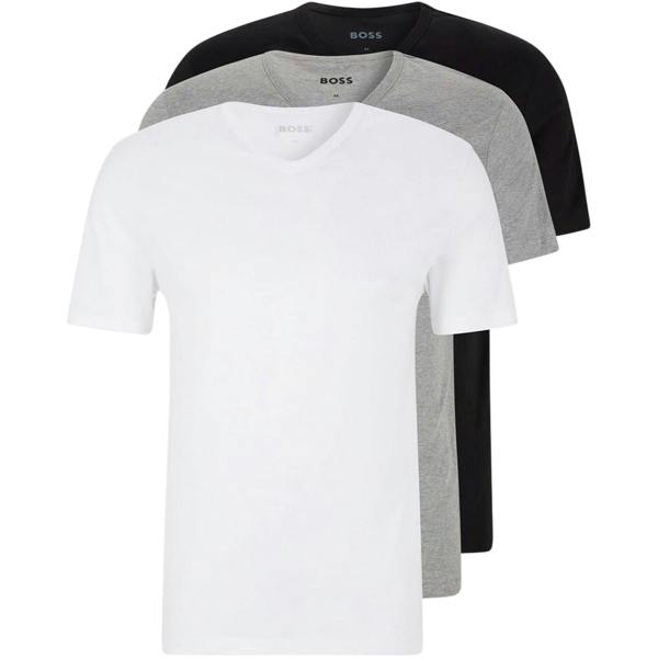 Boss Mens Logo V Neck T-Shirt (Pack of 3) - White/Grey/Black - 