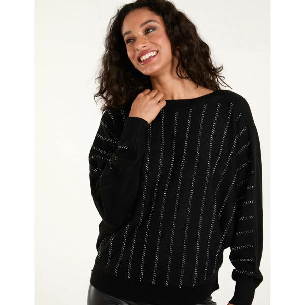 Blue Vanilla Striped Diamante Batwing Jumper