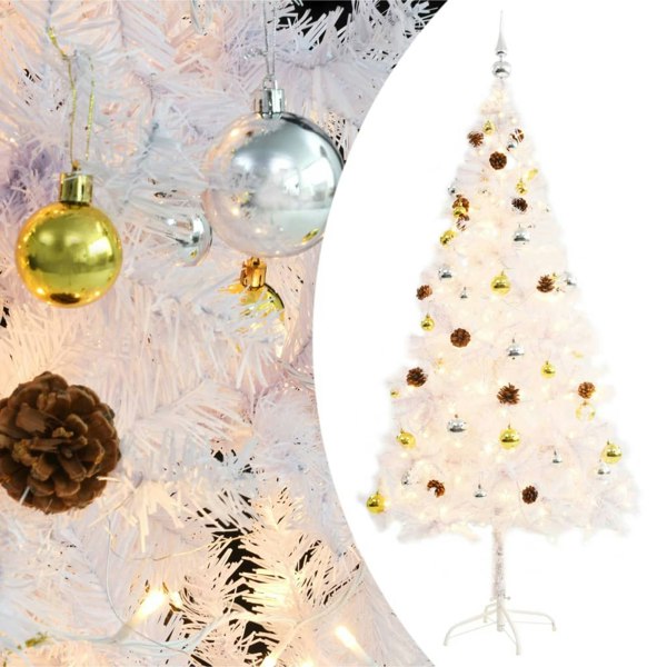 Berkfield Artificial Christmas Tree with Baubles and LEDs White 180 cm