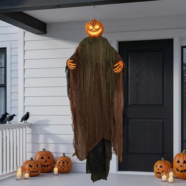 Garden Greatness 7ft Hanging Light-Up Ghoul Pumpkin