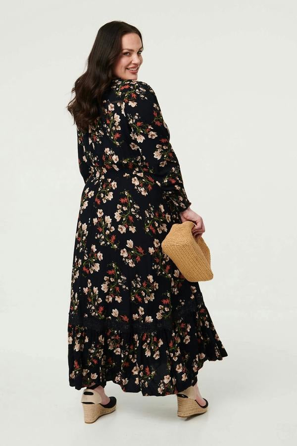 Izabel London Curve Floral Shirred V-Neck Maxi Dress