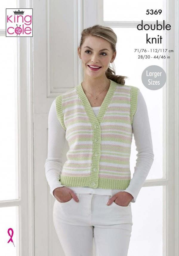 King Cole Cottonsoft DK Knitting Pattern 5369, Cardigans, Waistcoats for Women, 28 - 46 Inches