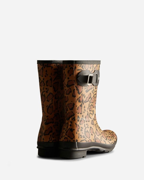 Hunter Womens Original Short Leopard Print Boot - Rich Tan/Saddle/Black