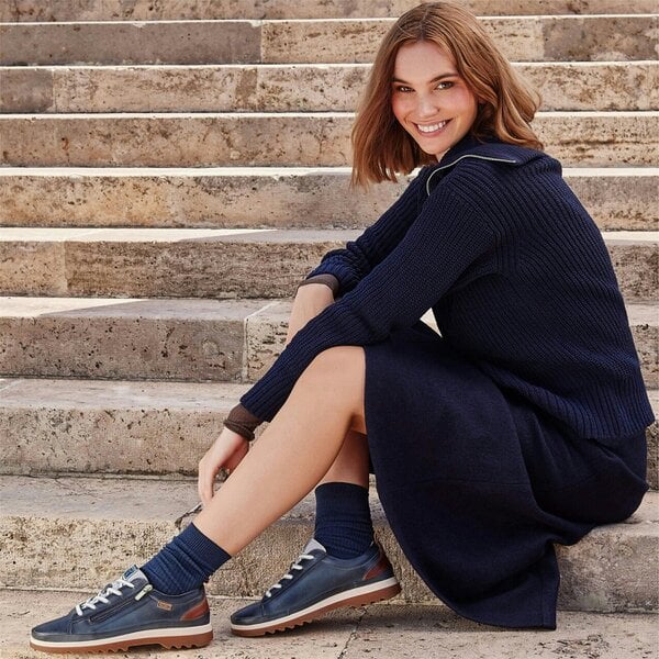 Pikolinos Women’s Ocean Blue Leather Laces & Zipper Trainers - Vigo