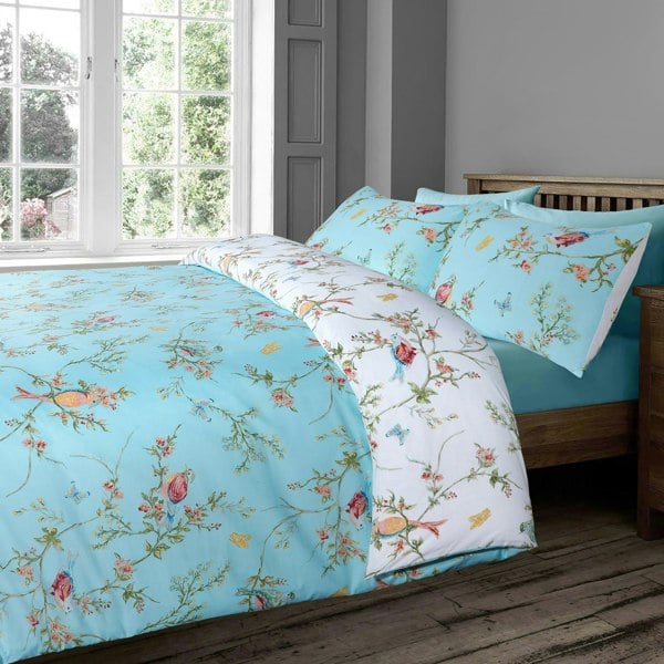 Velosso Birds Floral Printed Cotton Blend Duvet Cover and Pillowcase Set
