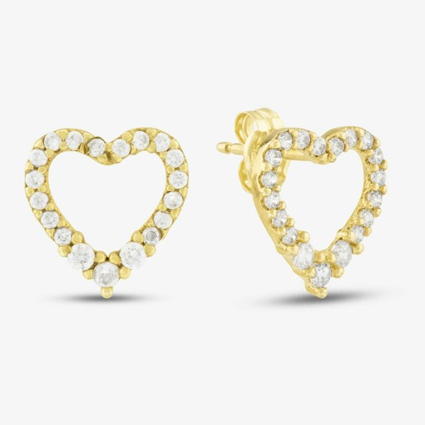 T. H. Baker 9ct Yellow Gold Cubic Zirconia Open Heart Stud Earrings 1.59.0779