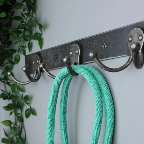 Antique Steel 4 Double Hook Rail - 600mm