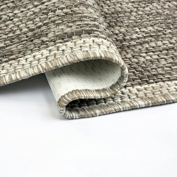 Viva Rugs Non-Slip Taupe Brown Beige Rug Checkered Border Design Flat Weave Kitchen Dining Room Living Room Area Mat