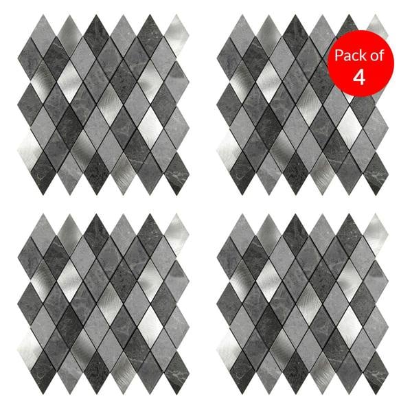 ENER-J Silver Slate Diamond Pattern Peel & Stick Aluminum Tile, Size: 295 x 29 5 x 4.5 mm (Pack of 4)