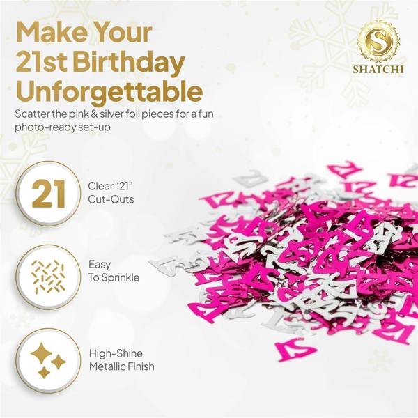 21st Birthday Pink and Silver Metallic Foil Confetti Pack for Party Tables and Celebration Decor image 8