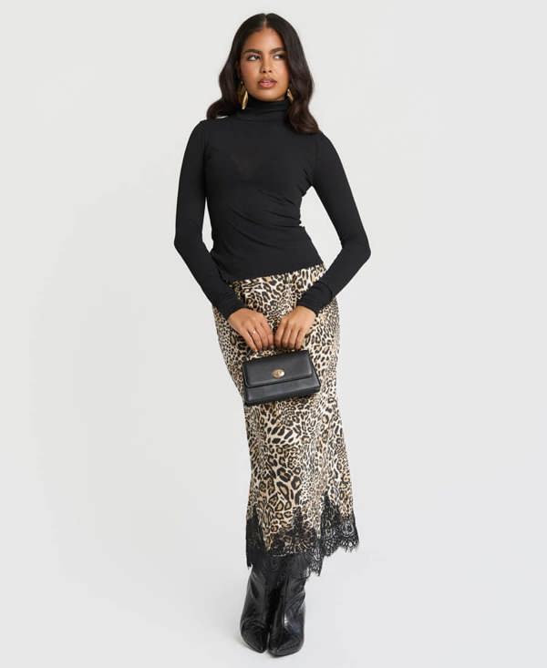 Needs No Label Leopard Satin Lace Mix Skirt