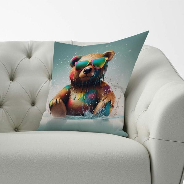 Warren Reed Splashart Bear In Glasses Cushions