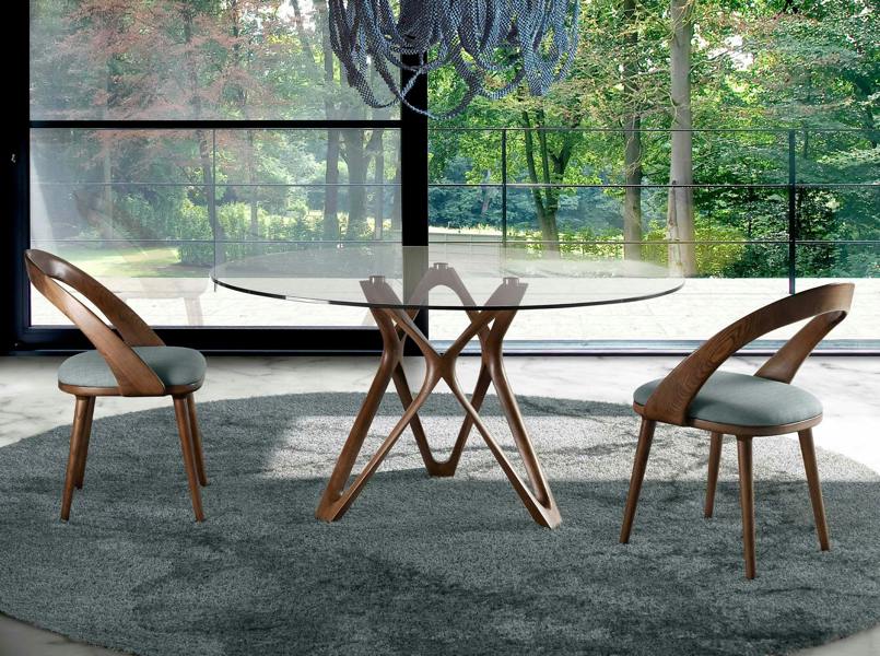 Angel Cerdá Round tempered glass and walnut dining table 1108