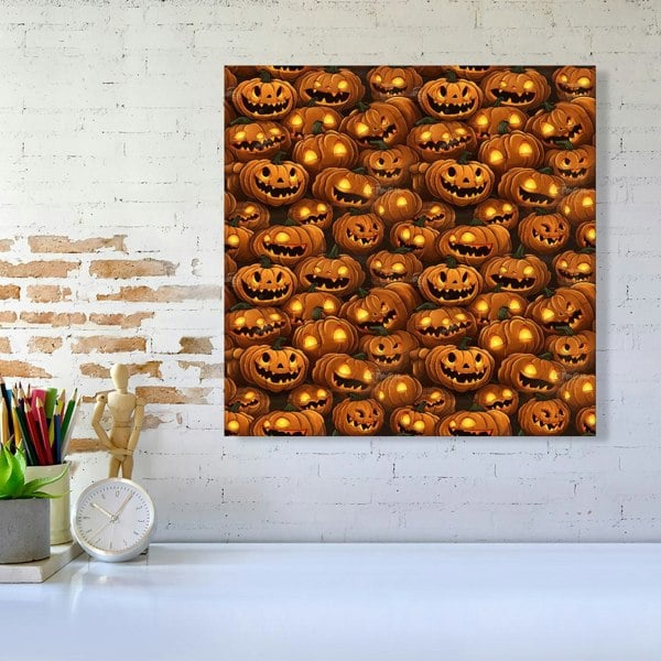 Warren Reed Grinning Lanterns Pumpkins With Glowing Eyes Canvas