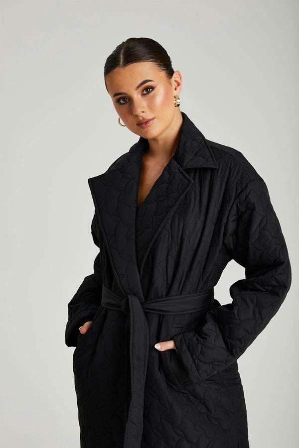 Urban Bliss Black Longline Quilted Belted Jacket