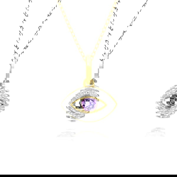 135P2101029 ECFEW™ Dainty Evil Eye Amethyst & Diamond Pendant in 9ct Yellow Gold Front