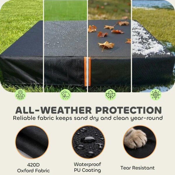 Bobobiy Sandbox Cover, Square Sandpit Cover Waterproof Dustproof UV Protection, Sandbox Canopy with Drawstring and Elastic Band