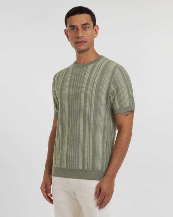 Steel & Jelly Moorgate - Stripe Textured Sweater T-Shirt