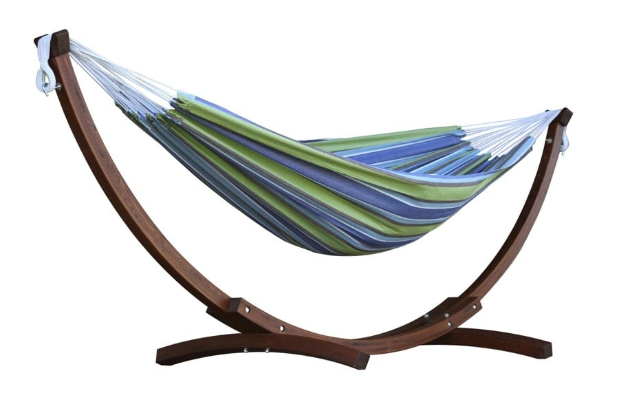 Vivere Double Cotton Hammock with Solid Pine Arc Stand - Oasis