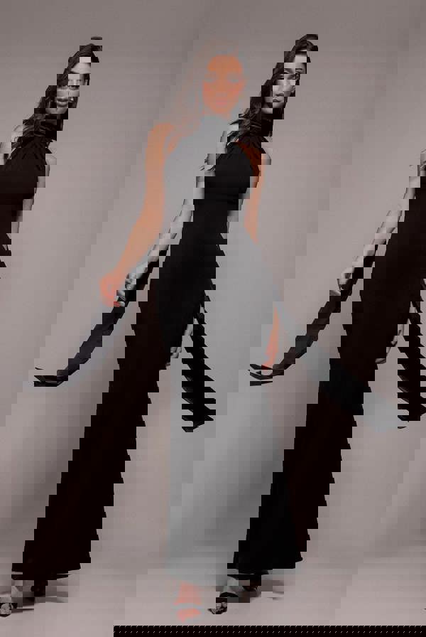 Satin Multi-Tie Halterneck Maxi Dress - Black DR4973QZ