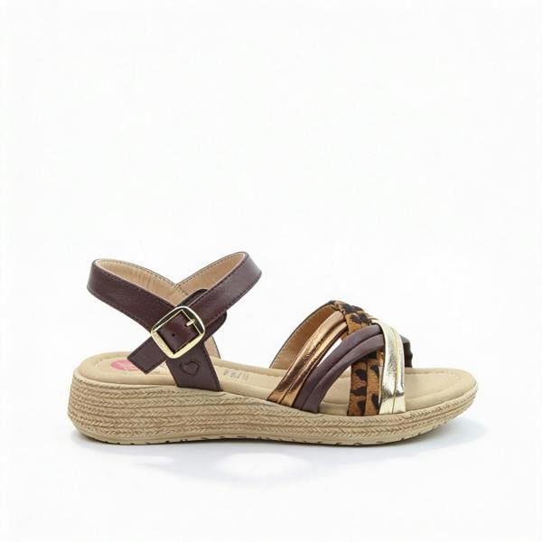 Heavenly Feet Heavenly Feet SYMPHONY Womens Ankle Strap Sandals Chocolate/Leopard