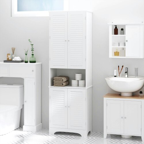Wyld Haus Vihave Tall Freestanding Bathroom Cabinet With Shutter Doors And Raised Base White