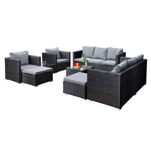 Oseasons Acorn Deluxe Rattan 10 Seat Lounge Sofa Set in Black