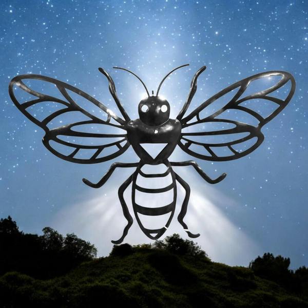 EDH Door Hardware Bee Solar Backlit Wall Art – 21.5 x 34.5 CM | Solar-Powered Metal LED Wall Décor | Weatherproof Honeybee Garden Art for Patio