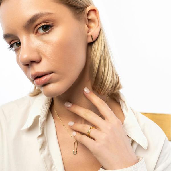 Spero London Sterling Silver Safety Pin Necklace & Earring Set