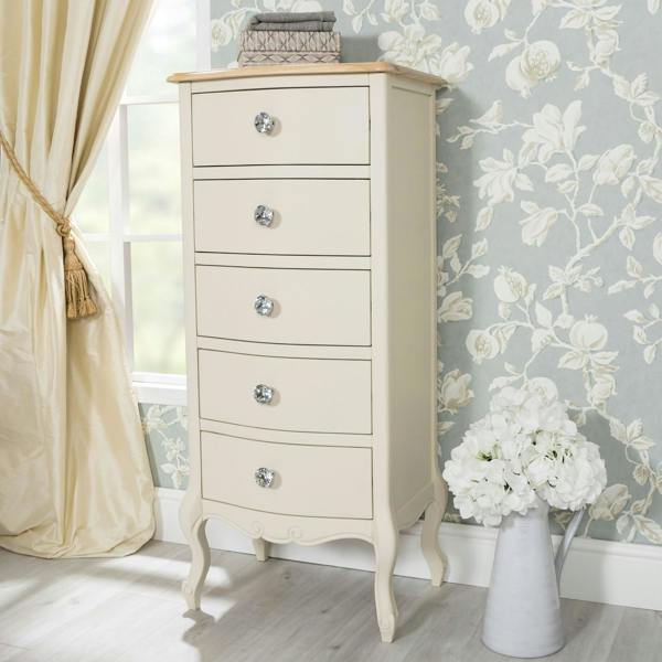 Statement Furniture Juliette Tallboy 5 Drawer with Crystal Handles French Style Bedroom Chest