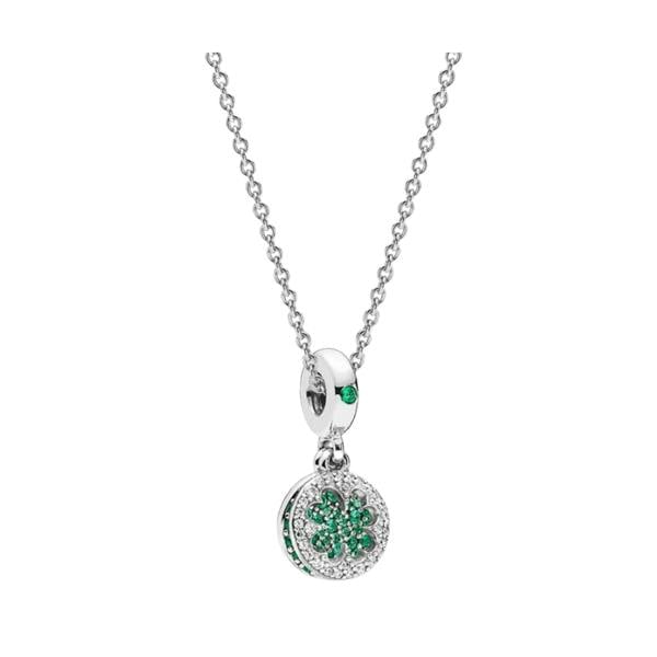 Serafina Leia Necklace - 925 Sterling Silver Green CZ Lucky Clover Pendant Necklace