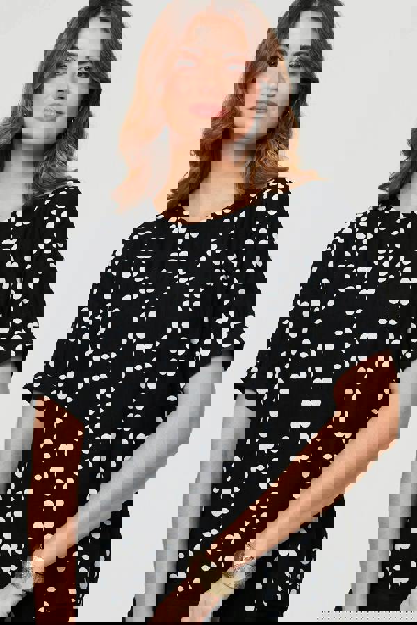 Black | Polka Dot Print Short Sleeve Blouse