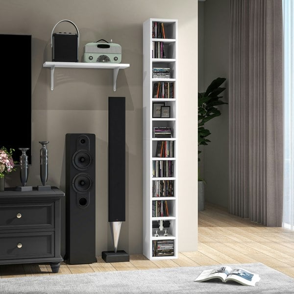HOMCOM 204 CD Storage Tower Tall Bookcase Bookshelf with 12 Cubes - White